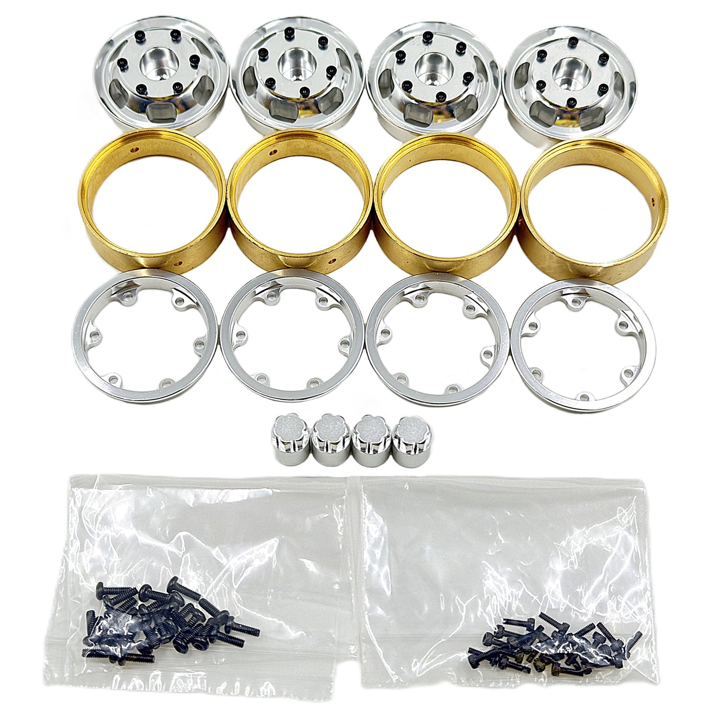 Aluminum Beadlock Wheel/ Brass Weight, Silver, 1.2"