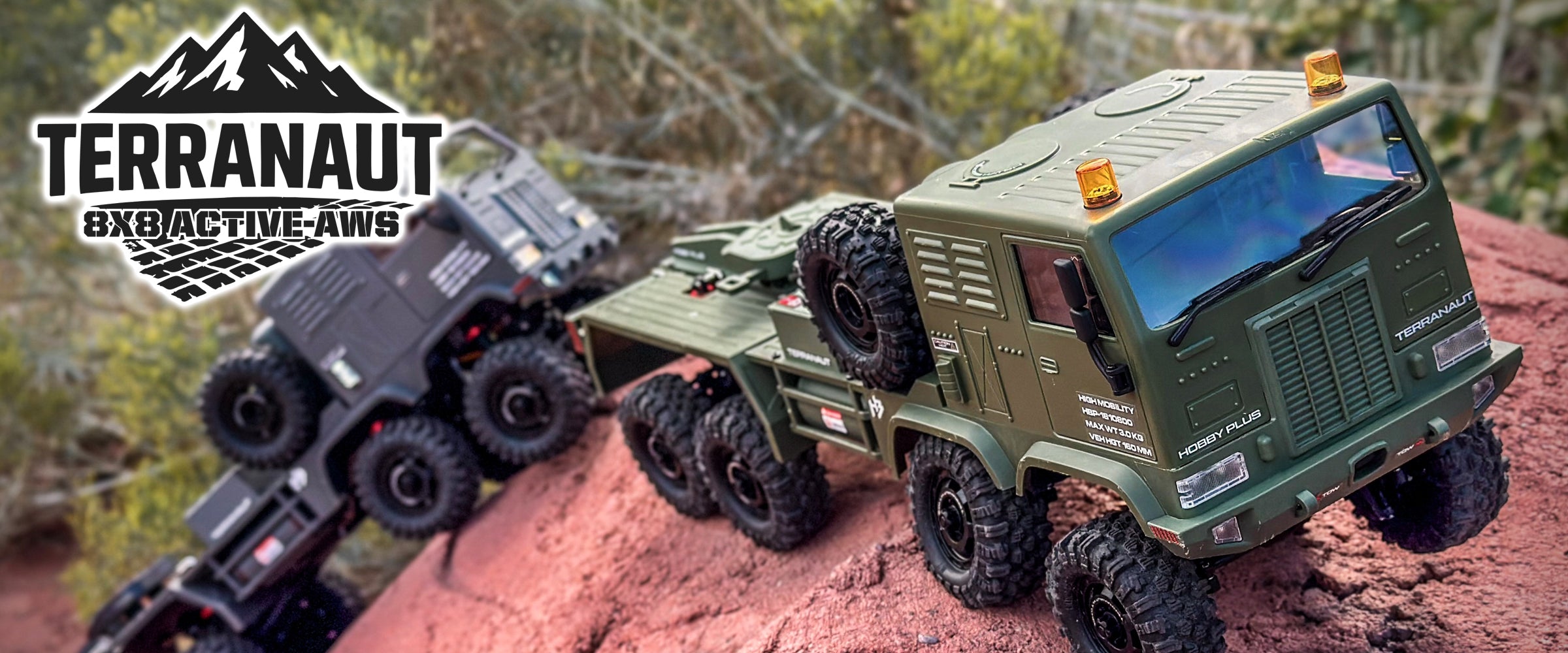 Load video: Hobby Plus CR18P Terranaut 8x8 Active All Wheel Steering